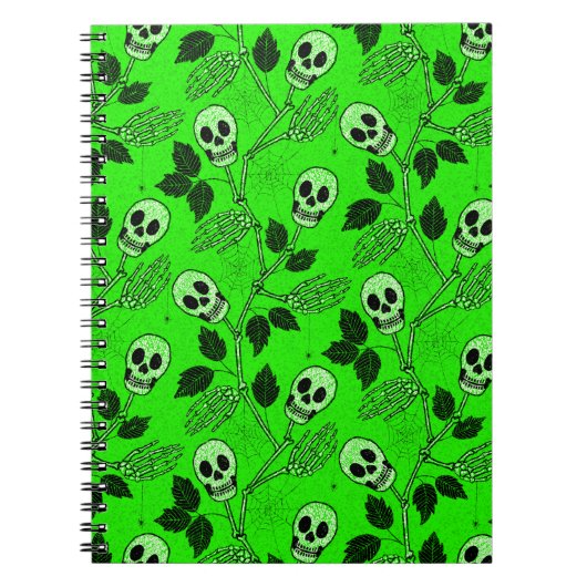 Neon Green Floral Gothic Skull  ノートブック (正面)
