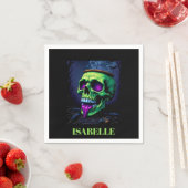 neon green haunted skull gothic halloween night スタンダードカクテルナプキン (インサイチュ)