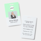 Neon Green ID Custom Business Logo Employee Photo  バッジ (表裏)