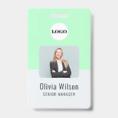 Neon Green ID Custom Business Logo Employee Photo  バッジ (表面)
