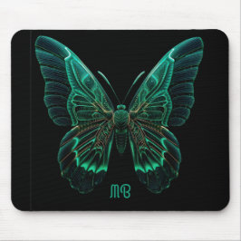 Neon Green Luminescent Butterfly Art マウスパッド
