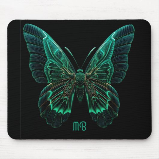 Neon Green Luminescent Butterfly Art マウスパッド (正面)