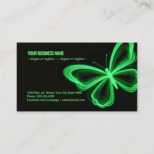 Neon Green Wings: Futuristic Business Card Art 名刺 (裏面)