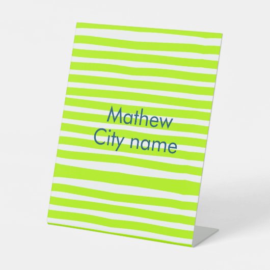 Neon green yellow retro stripes add name cityplace 台座サイン (正面)