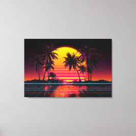 Neon Grid Palm Sunset キャンバスプリント
