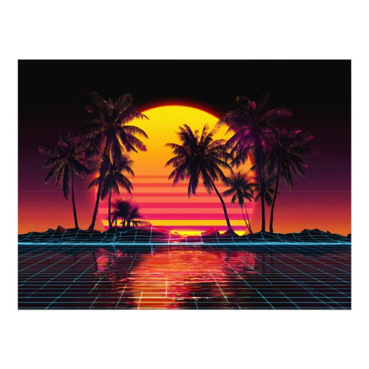 Neon Grid Palm Sunset フォトプリント (正面)