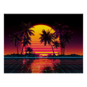 Neon Grid Palm Sunset ポスター (正面)