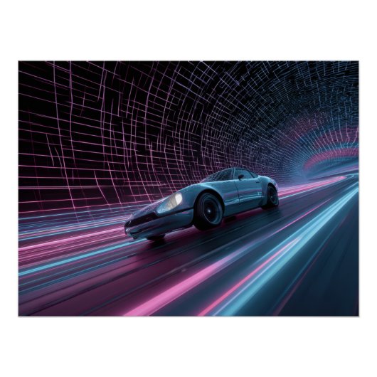 Neon Grid Racer in Futuristic Tunnel ポスター (正面)