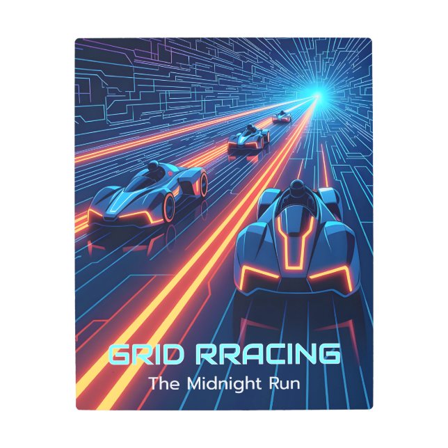 Neon Grid Racing Midnight Run メタルプリント (正面)