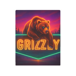 Neon Grizzly Sign メタルプリント