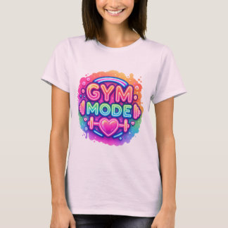 Neon Gym Mode – Rainbow Fitness Splash with heart Tシャツ