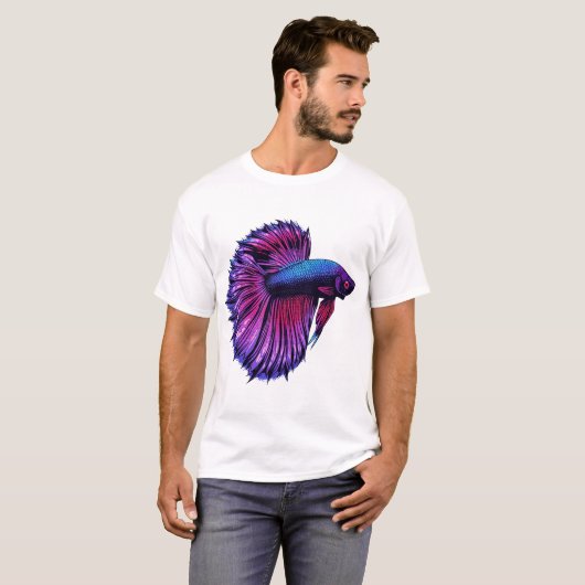 Neon Halftone Betta Fish Design Tシャツ (正面フル)