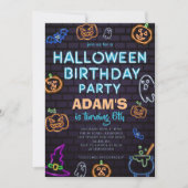 Neon Halloween Birthday Party Invitation 招待状 (正面)