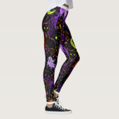 Neon Halloween Black Cat and Ghost Leggings レギンス (右)