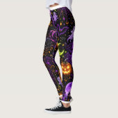 Neon Halloween Black Cat and Ghost Leggings レギンス (左)