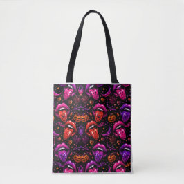 Neon Halloween Lips and Tongue Tote Bag トートバッグ
