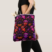 Neon Halloween Lips and Tongue Tote Bag トートバッグ (クローズアップ)