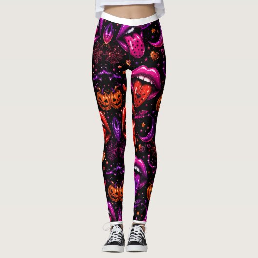 Neon Halloween Lips Leggings レギンス (正面)