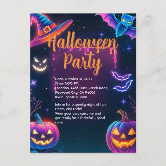 Neon Halloween Party ポストカード (正面)