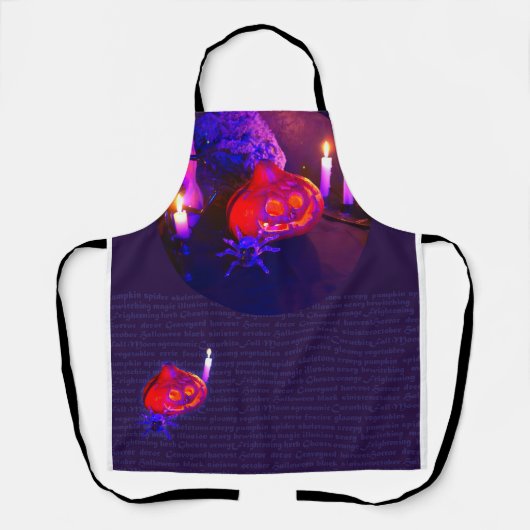Neon Halloween pumpkins エプロン (正面)