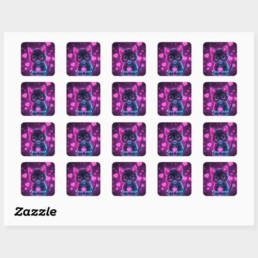 Neon Heart Valentines  Square Sticker スクエアシール (シート)