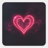 Neon Heart Valentines Square Sticker スクエアシール (正面)