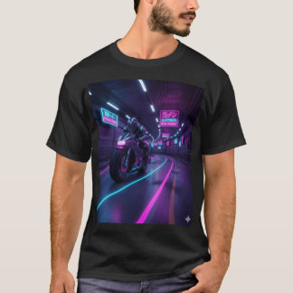 Neon Highway Rider | サイバーパンク バイク アート Tシャツ
