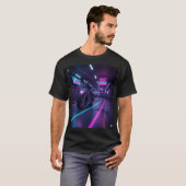 Neon Highway Rider | サイバーパンク バイク アート Tシャツ (正面フル)