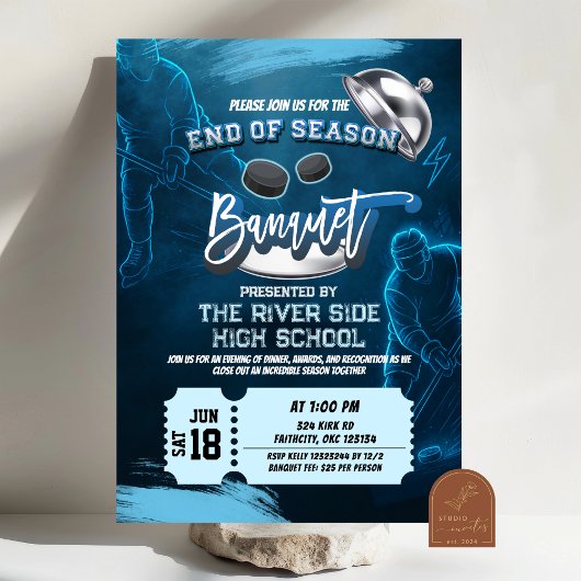 Neon Hockey End of Season Banquet Party Invitation 招待状