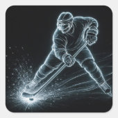 Neon Hockey Player On Ice スクエアシール (正面)