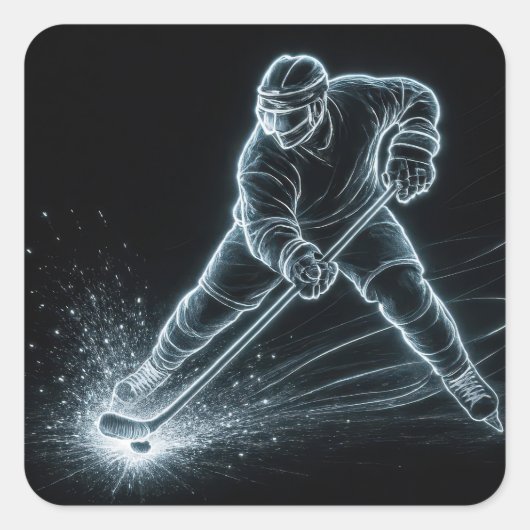 Neon Hockey Player On Ice スクエアシール (正面)