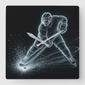 Neon Hockey Player On Ice スクエア壁時計 (正面)