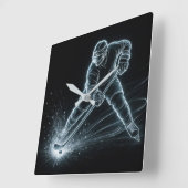 Neon Hockey Player On Ice スクエア壁時計 (傾斜)