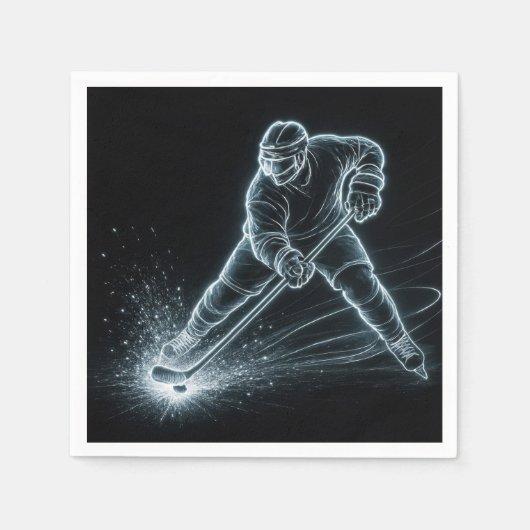 Neon Hockey Player On Ice スタンダードカクテルナプキン (正面)