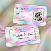 Neon Holographic Iridescent Beauty Salon QR Code 名刺