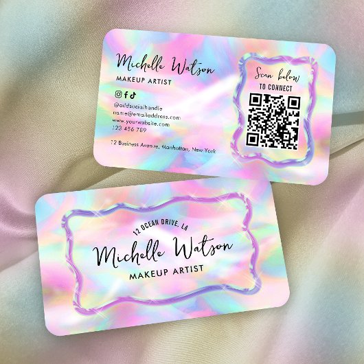 Neon Holographic Iridescent Beauty Salon QR Code 名刺