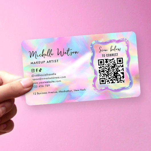 Neon Holographic Iridescent Beauty Salon QR Code 名刺