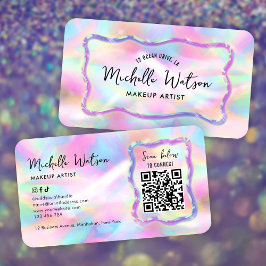 Neon Holographic Iridescent Beauty Salon QR Code 名刺