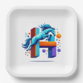 Neon Horse Jump Over H Letter ペーパープレート (正面)