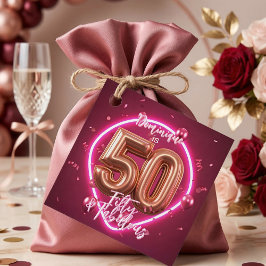 Neon Hot Pink Fifty and Fabulous 50th Birthday フェイバータグ