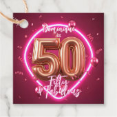 Neon Hot Pink Fifty and Fabulous 50th Birthday フェイバータグ (正面)