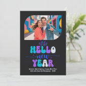 Neon Ice Hello New Year Blue Retro Photo シーズンカード (スタンド正面)