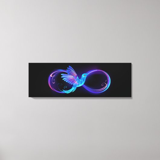 Neon Infinity Symbol with Glowing Hummingbird キャンバスプリント (正面)