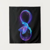 Neon Infinity Symbol with Glowing Hummingbird タペストリー (正面)