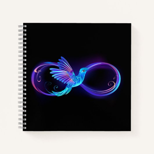 Neon Infinity Symbol with Glowing Hummingbird ノートブック (正面)