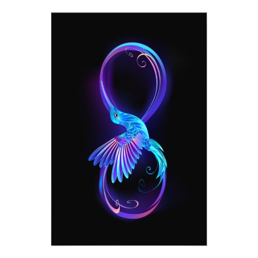 Neon Infinity Symbol with Glowing Hummingbird フォトプリント (正面)