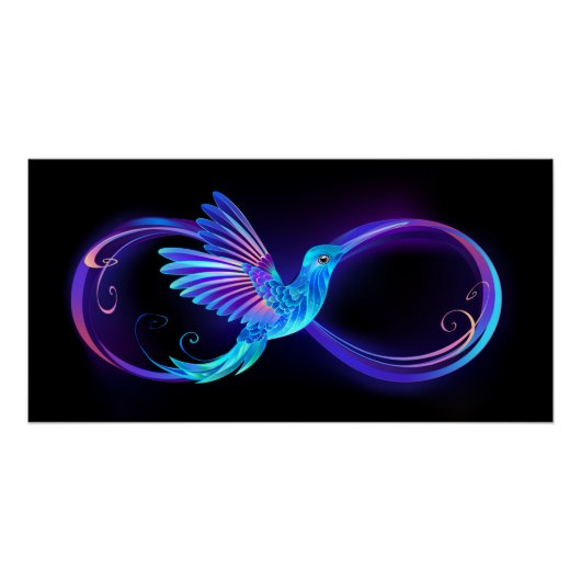 Neon Infinity Symbol with Glowing Hummingbird ポスター (正面)