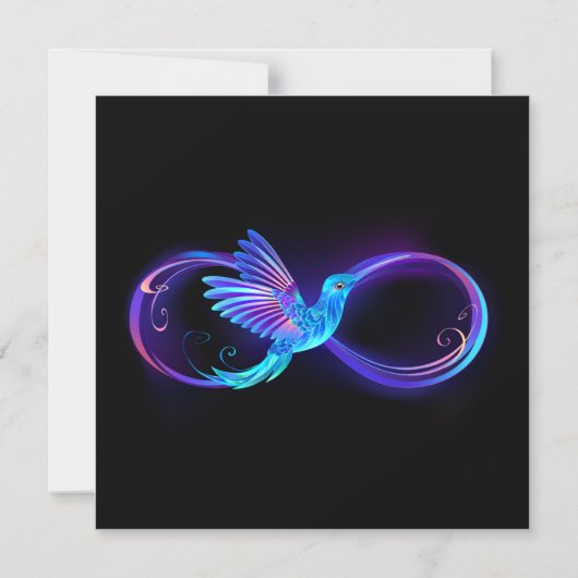 Neon Infinity Symbol with Glowing Hummingbird マグネット招待状 (正面)