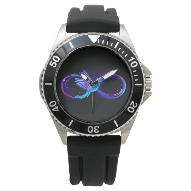 Neon Infinity Symbol with Glowing Hummingbird 腕時計 (正面)