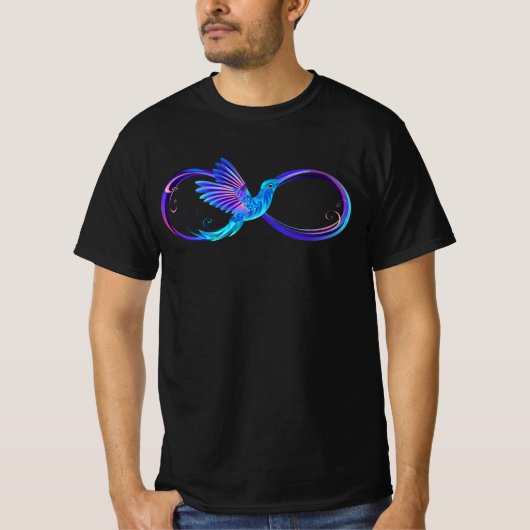 Neon Infinity Symbol with Glowing Hummingbird Tシャツ (正面)